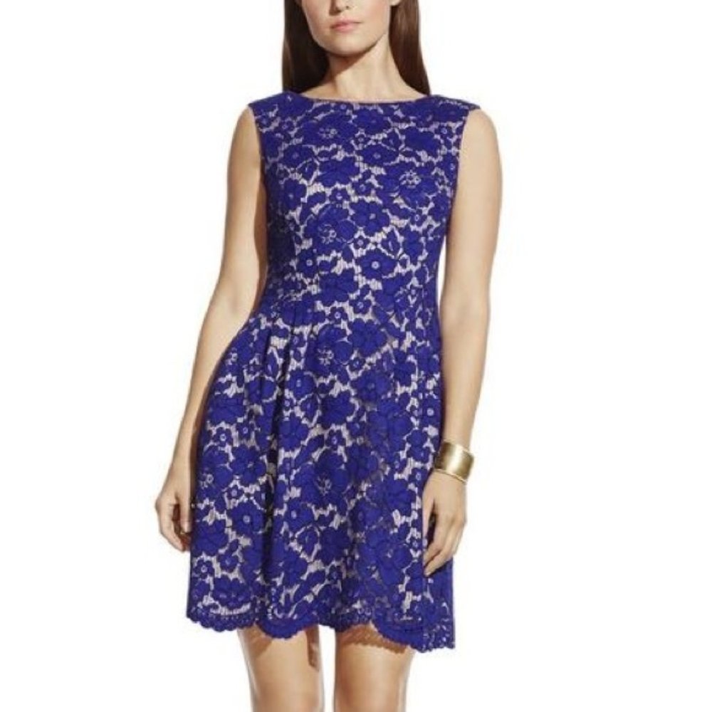 Vince Camuto Cobalt Blue Lace Fit-and-Flare Mini Dress